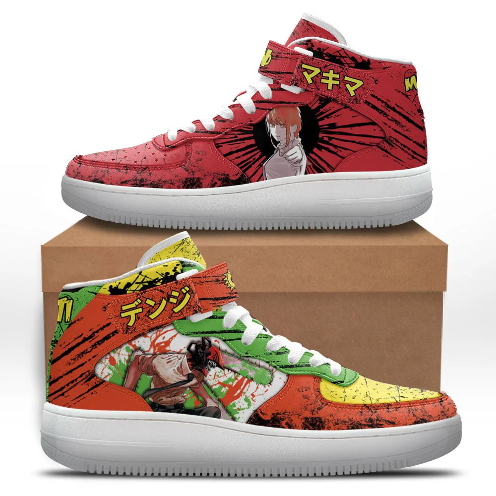 Kingofallstore - Makima and Denji Sneakers Air Mid Custom Chainsaw Man Anime Shoes