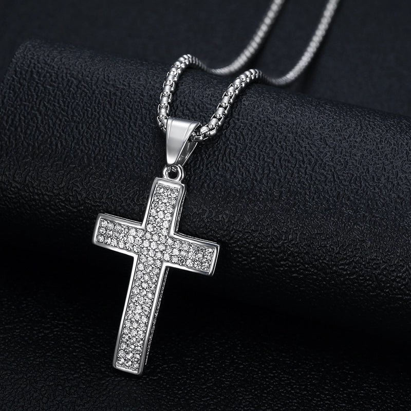 1 Piece 27*54mm Titanium Steel Zircon Cross Pendant Chain Jewelry Accessories
