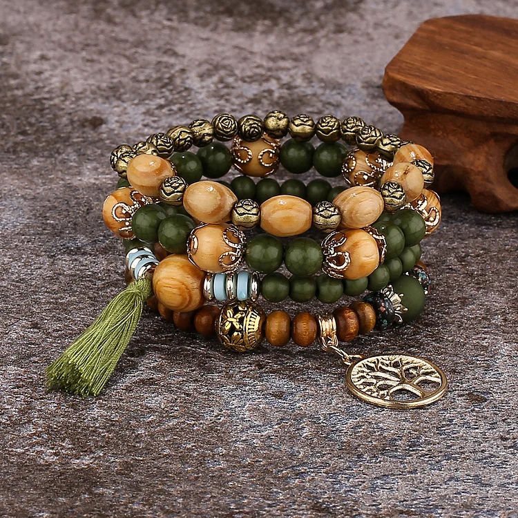 Boho Multi-layered Wooden Beaded Bracelet