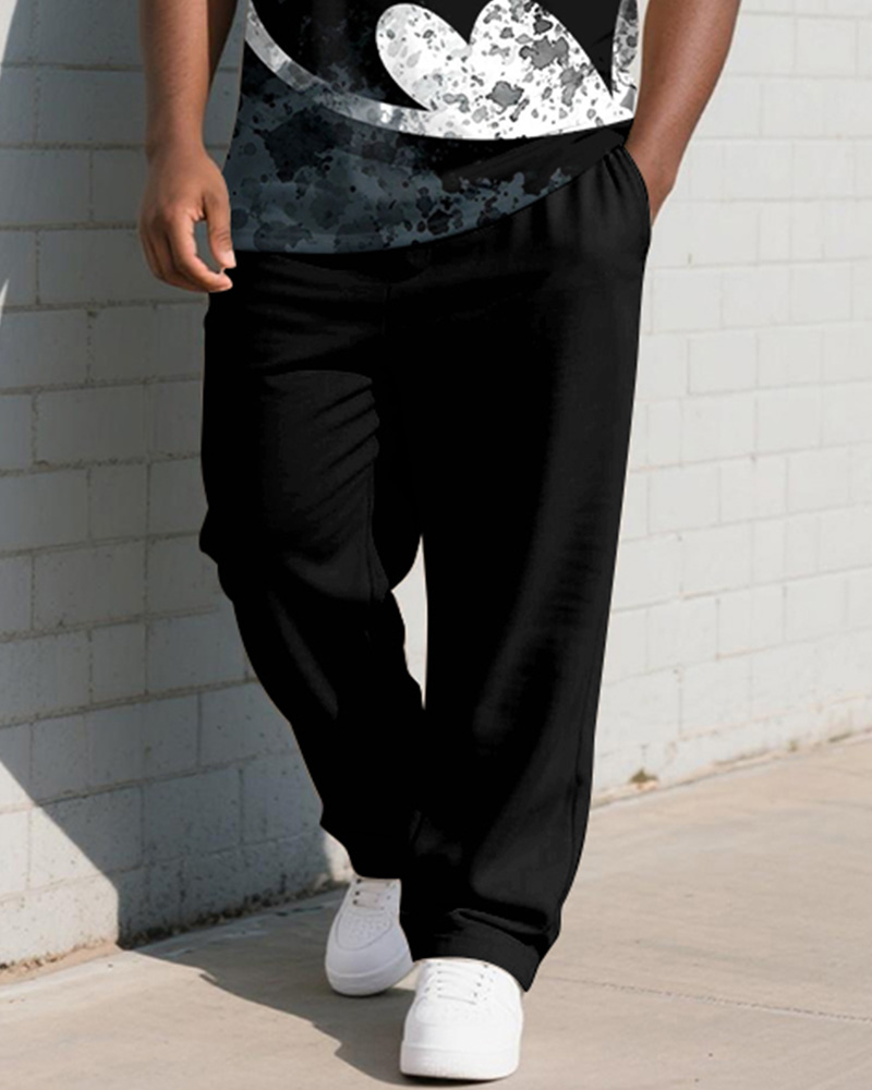 Big & Tall Men's Grey Abstract Teeth Graffiti Print Vest Trousers Suit