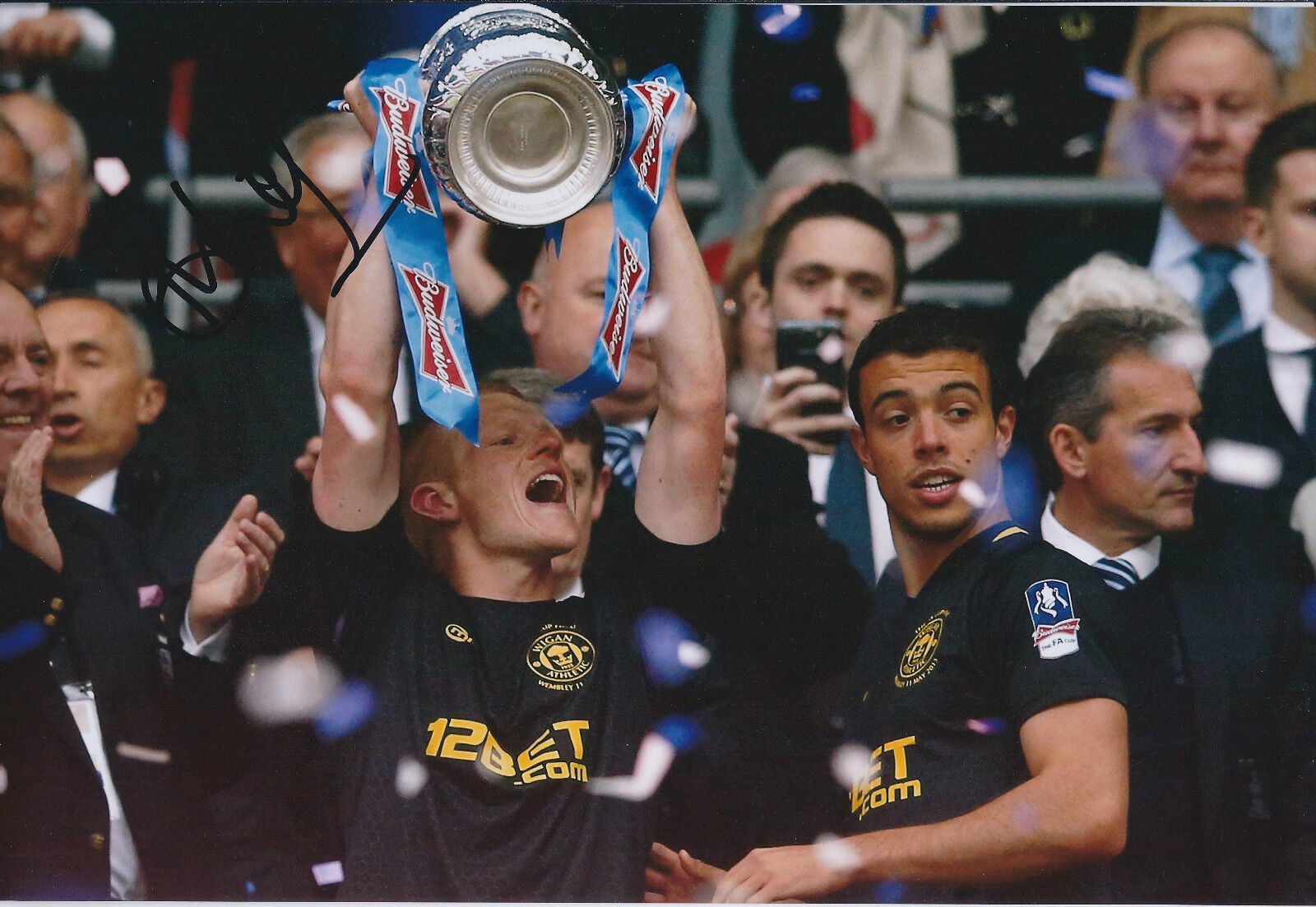 Ben WATSON SIGNED Autograph 12x8 Photo Poster painting AFTAL COA Wigan Holds FA Cup Aloft