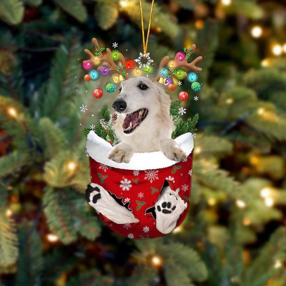Borzoi In Snow Pocket Christmas Ornament.