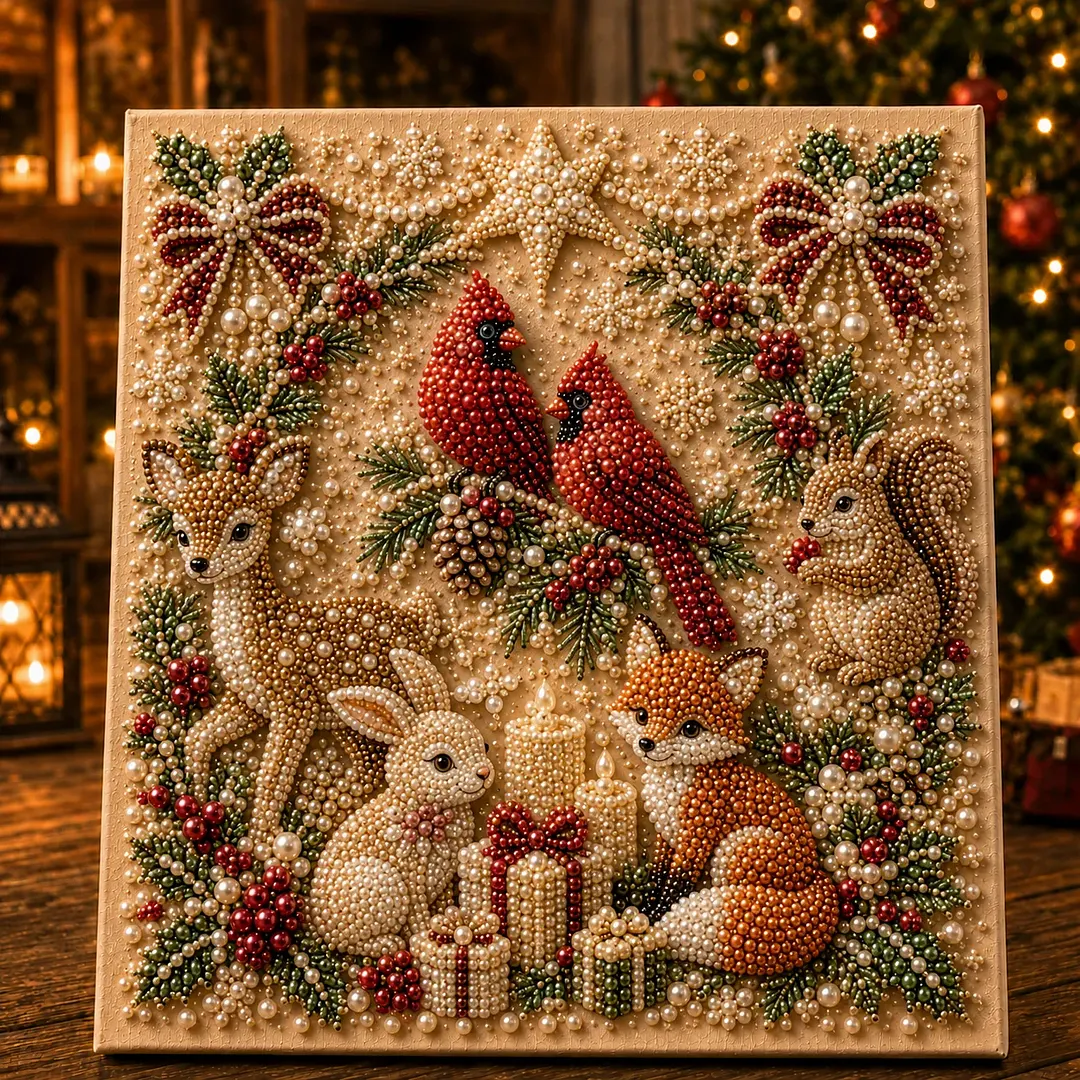 LSAT DAY 75% OFF 🎄🎅 Premium 3D Pearl Christmas Wall Art Kit | Luxury Flocked Canvas with Scratch-Resistant Non-Fading Pearl Beads DIY Holiday Decor ⛄️❄️