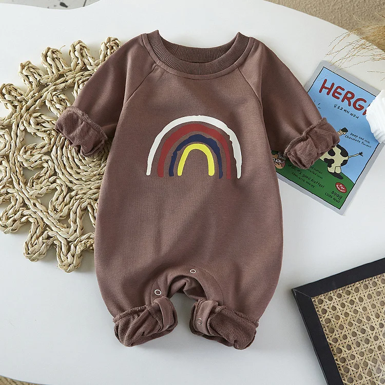 Baby Boy/Girl Rainbow Print Long Sleeve Crewnceck Romper