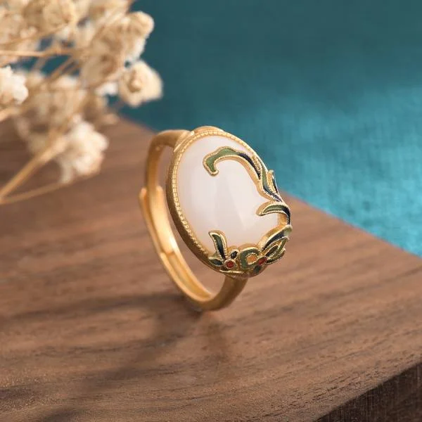 Natural Jade Ancient Gold Cloisonne Ring