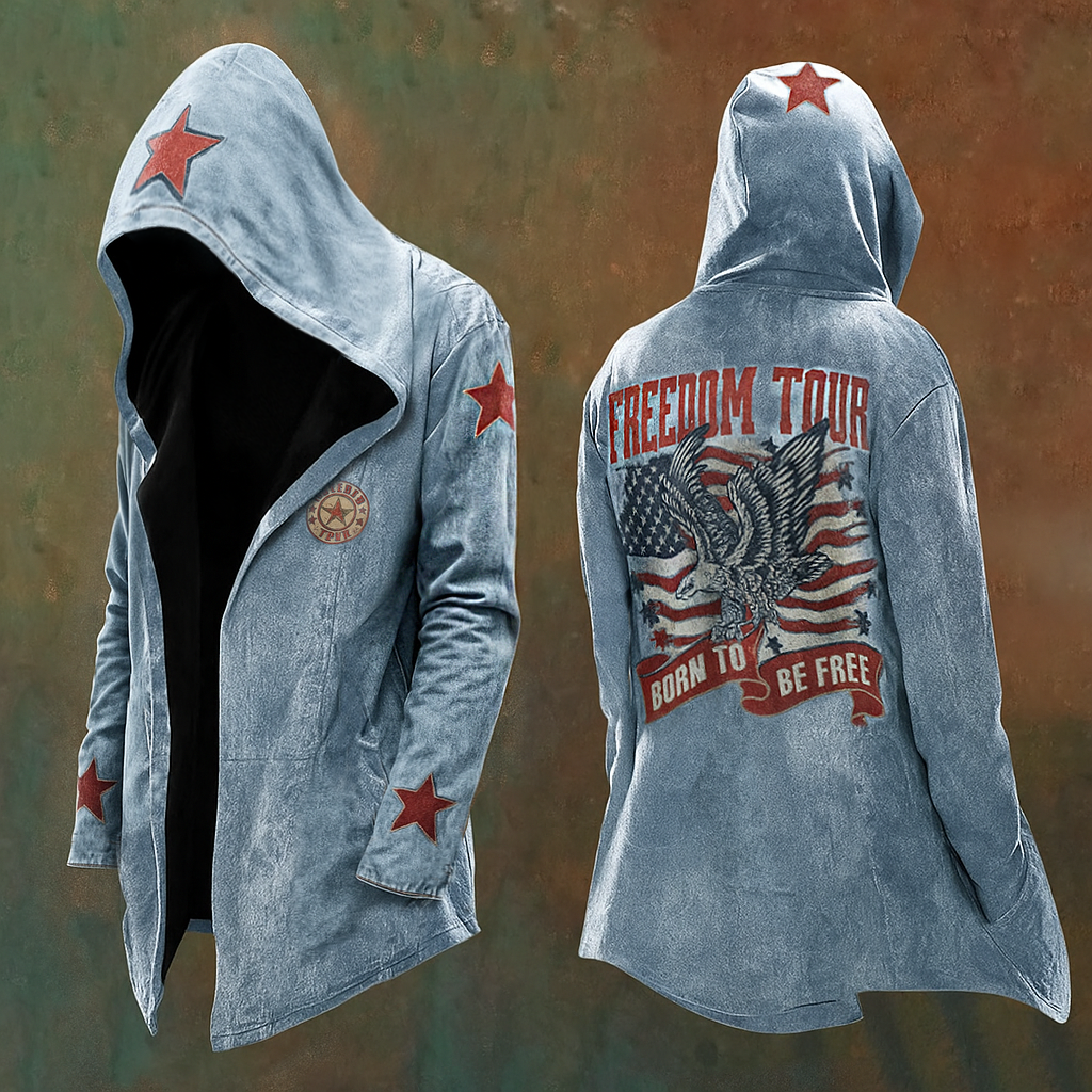 Men's American Vintage Distressed Western Biker Design Streetwear Hooded Jacket / Rvogue / Rvogue