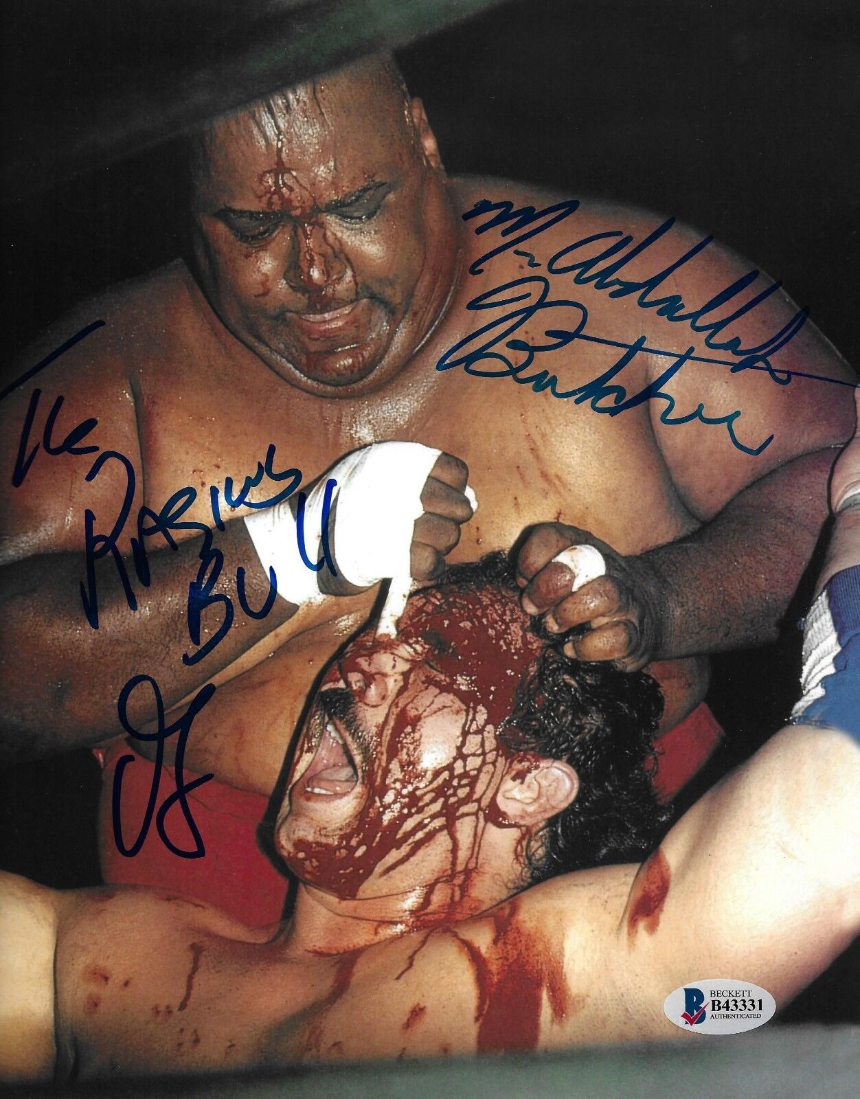 Abdullah The Butcher & Manny Fernandez Signed 8x10 Photo Poster painting BAS COA WWE WWC Picture