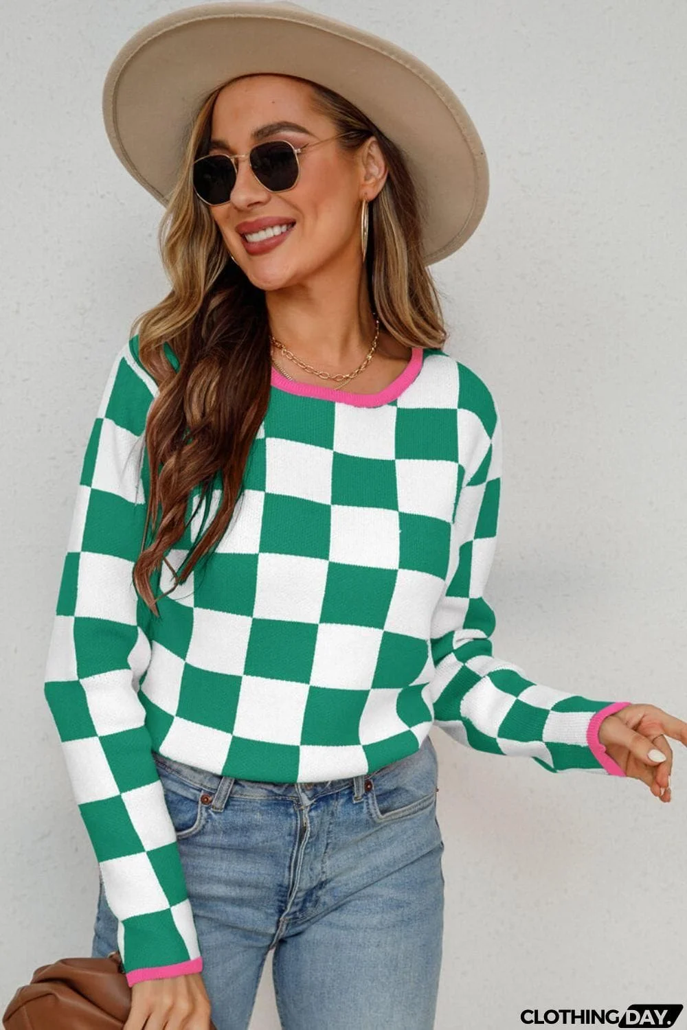 Checkered Round Neck Sweater