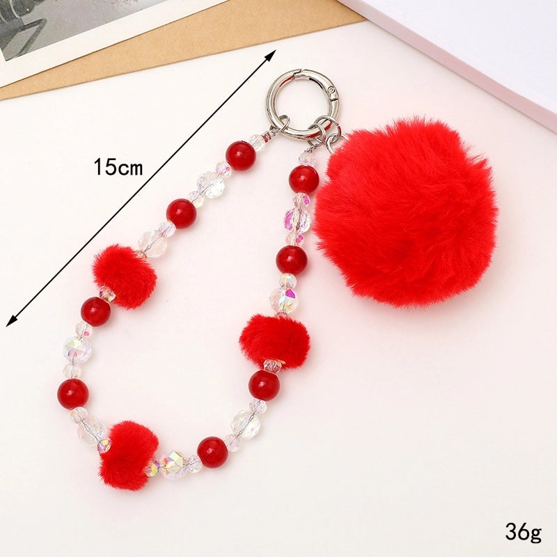 Basic Commute Round Arylic Plush Beaded Keychain