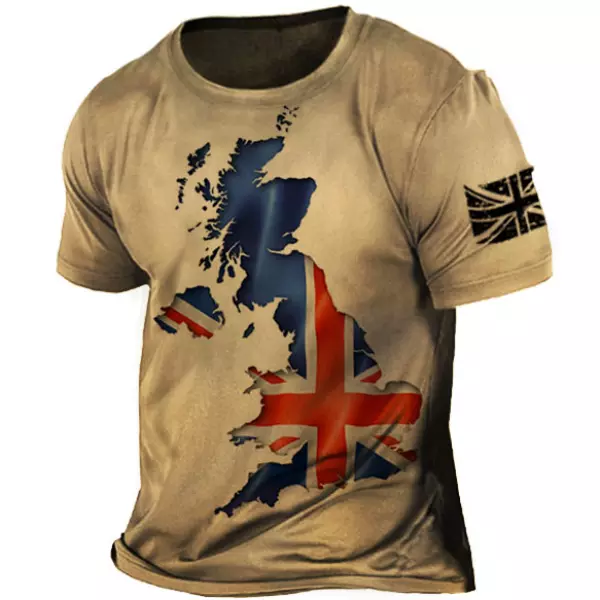 BrosWear Men's Outdoor Vintage British Flag Map Print T-Shirt