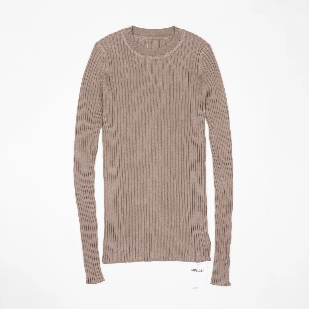 Women Sweater Pullover Basic Ribbed Sweaters Cotton Tops Knitted Solid Crew Neck With Thumb Hole