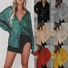 Women's Shiny Sequin Thin Lapel Long Sleeve T-Shirt Top
