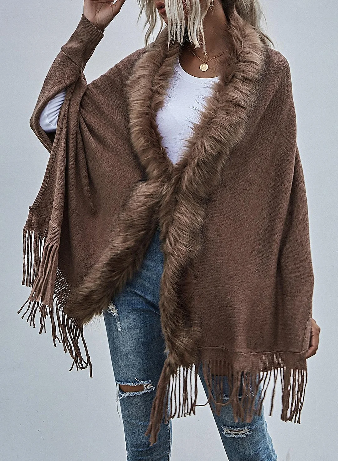 Autumn And Winter Fur Collar Shawl Cardigan Sweater Coat