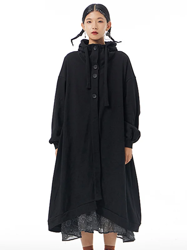 Urban Loose Drawstring Tie-Dyed Hooded Trench Coat