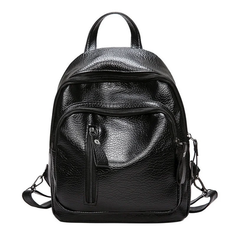 Women's Backpack PU Leather Travel Shoulder Bag Black School Bag Girl Multifunctional Small School Backpack for Women 2021
