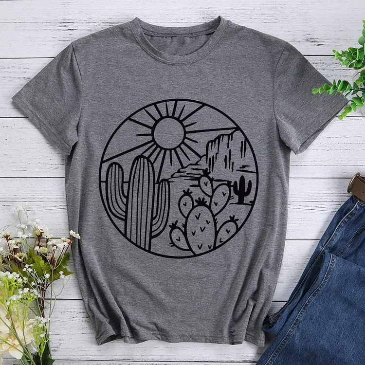 Desert Cactus Plants Round Neck T-shirt