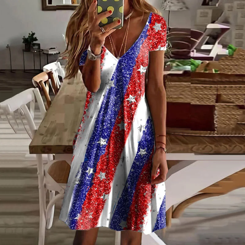 Independence Day Stars Print Midi Dress