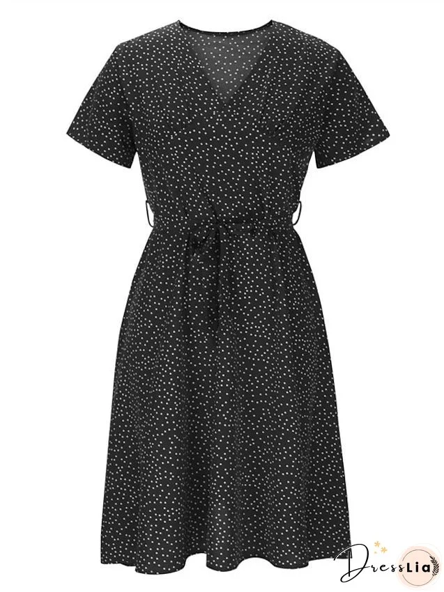 Casual Dress Swing Dress Floral Dress Midi Dress Black Wine Red Short Sleeve Ditsy Floral Print Summer Spring V Neck Fashion Vacation Loose Fit S M L XL XXL 3XL for Women