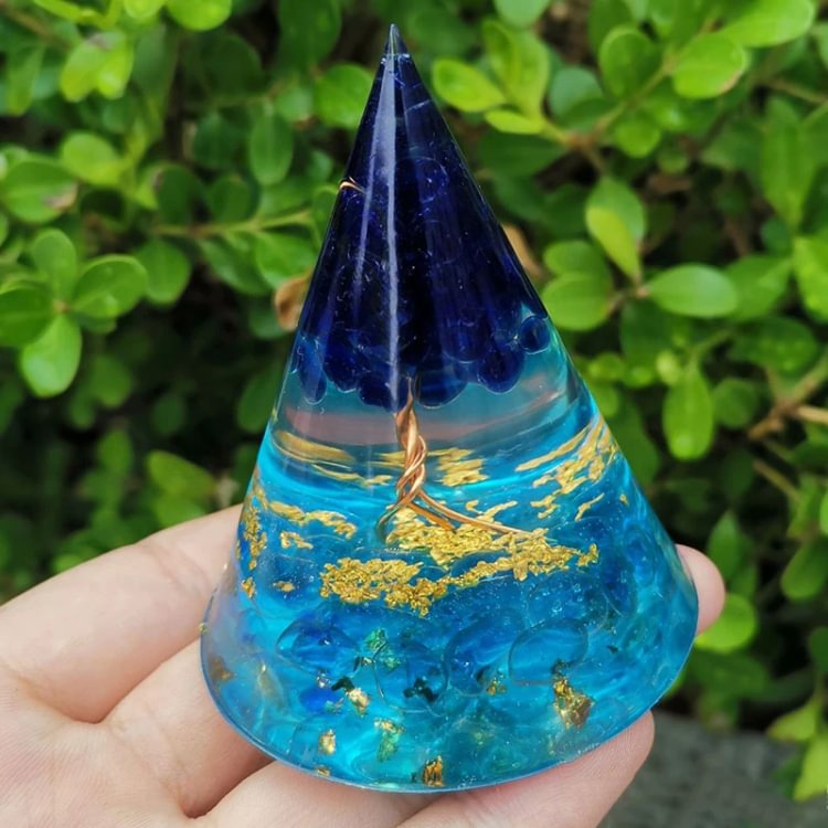 Aquamarine Lapis Lazuli Tree Of Life Orgone Pyramid