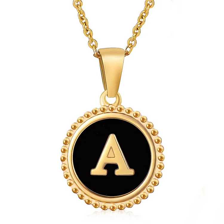Cwaje1941_Simple Round Black Shell Letter Necklace