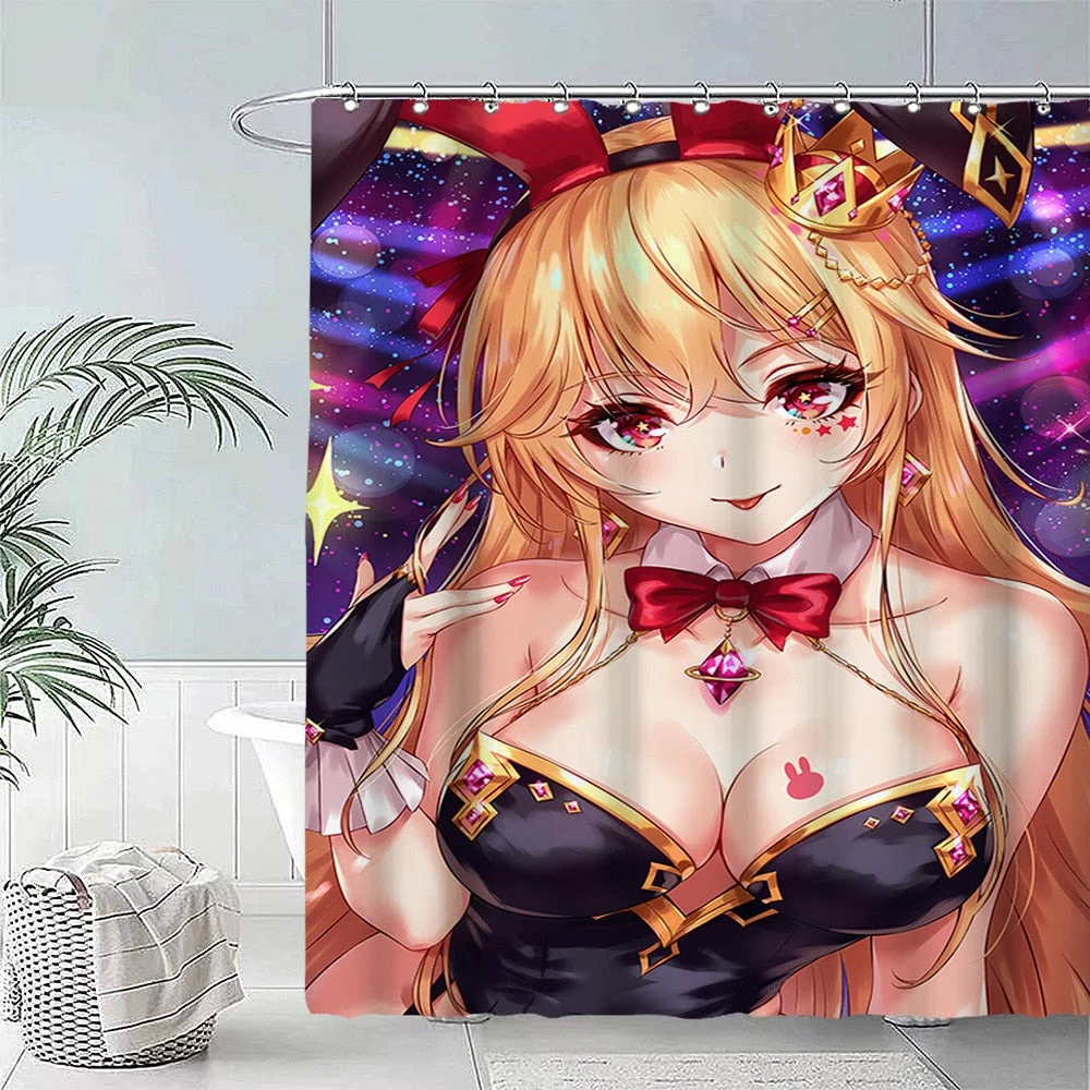 Anime Big Breasted Girl Printing Shower Curtain Bathroom Supplies High-quality Waterproof Bathroom Decoration with Hook Curtain