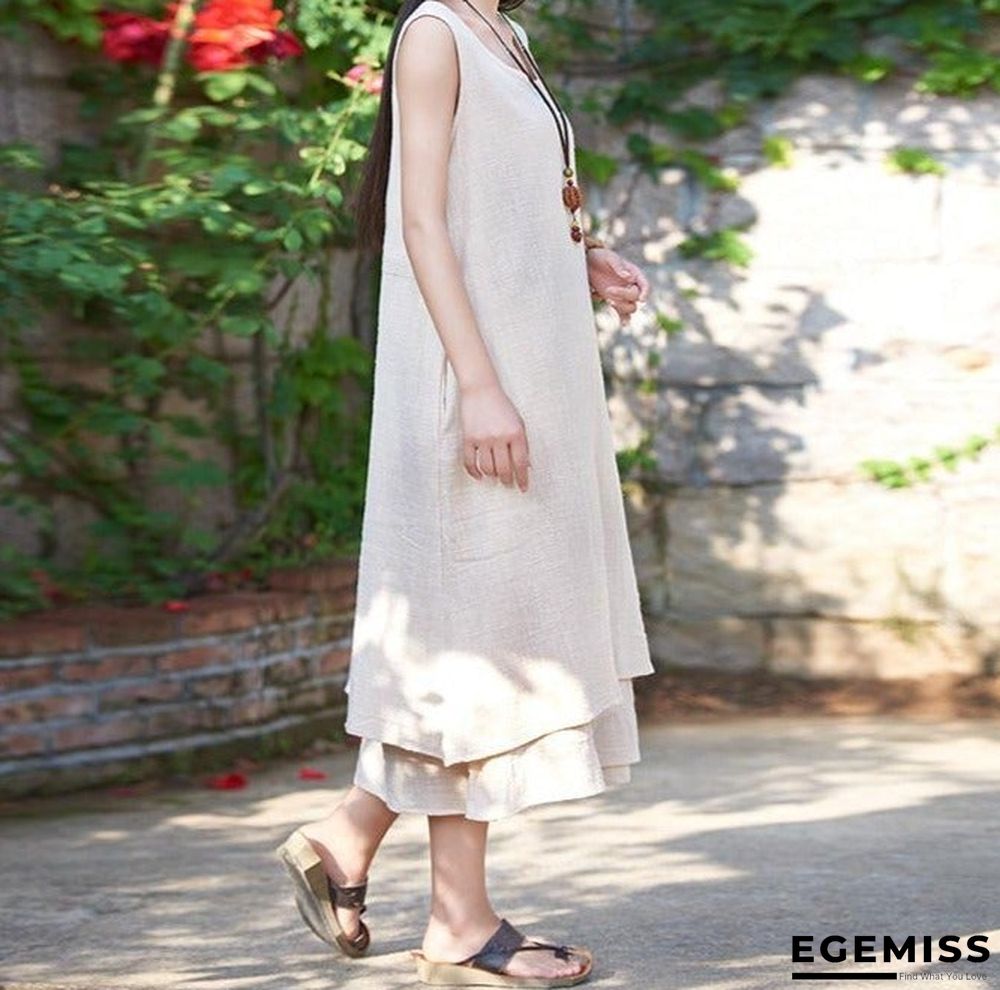 Bohemian holiday stitching dress White Dresses | EGEMISS