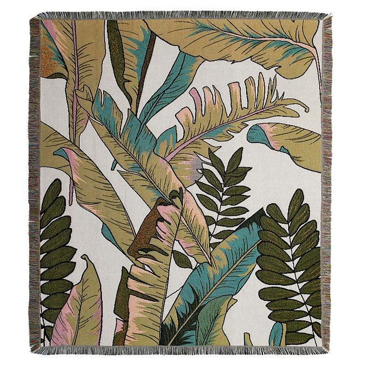 Plant Leaves Print Blanket - Modakawa Modakawa