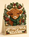 6pcs DIY Christmas Highland Bull Diamond Painting Christmas Greeting Card