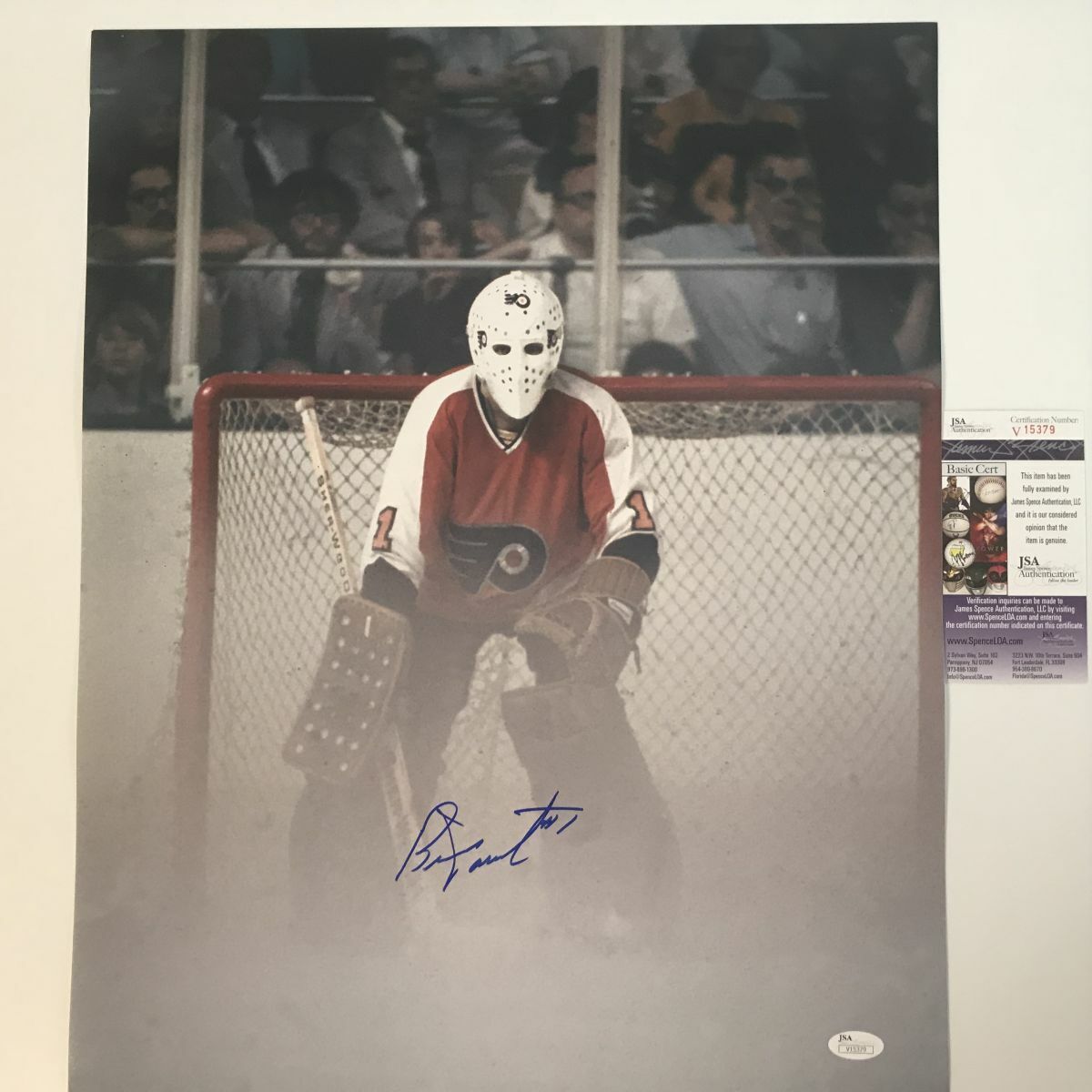 Autographed/Signed BERNIE PARENT Fog Philadelphia Flyers 16x20 Photo Poster painting JSA COA