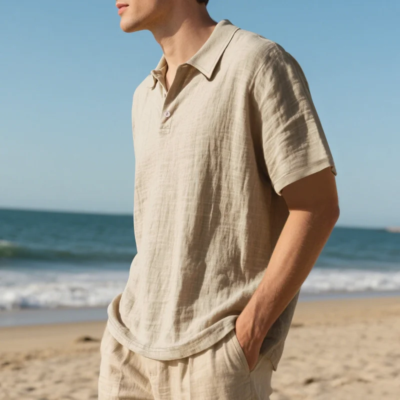 2026 New Men's Short-Sleeve Linen Polo Shirt &mdash; Loose-Fit, Casual, With Turn-Down Collar-INSPIREUSE