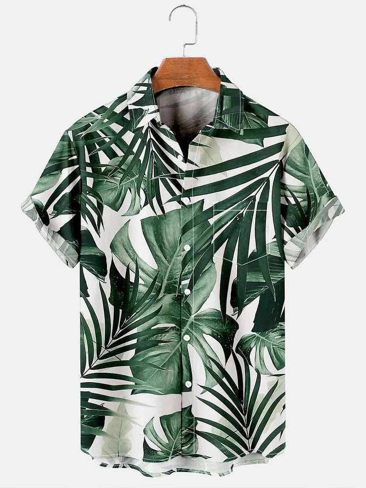 Men's Vintage Leaf Flower Print Beach Hawaiian Shirt