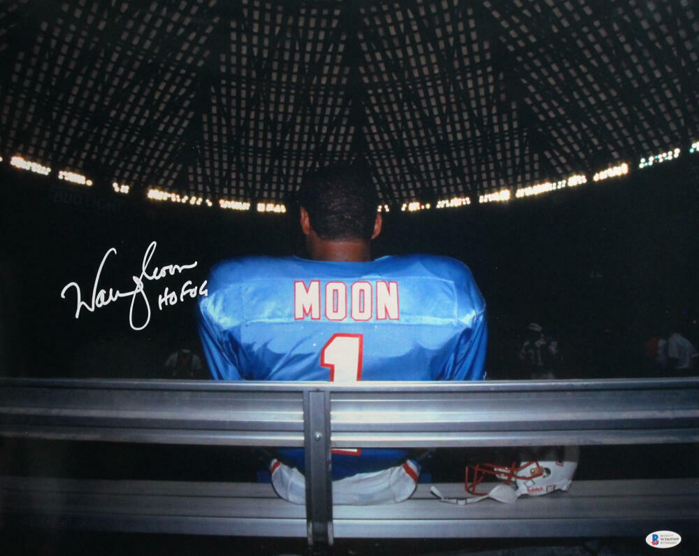 Warren Moon Signed Houston Oilers 16x20 On Bench Photo Poster painting w/HOF - Beckett W Auth