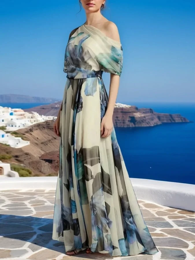 Women's Elegant Bohemian Resort Style Swing Skirt Printed Dress