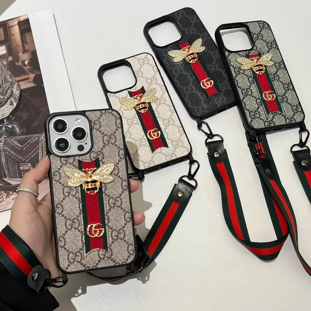Gucci Ribbon Hand Rope 3D Bee Ophidia GG Apple iPhone16 ~11 Case Samsung Cover