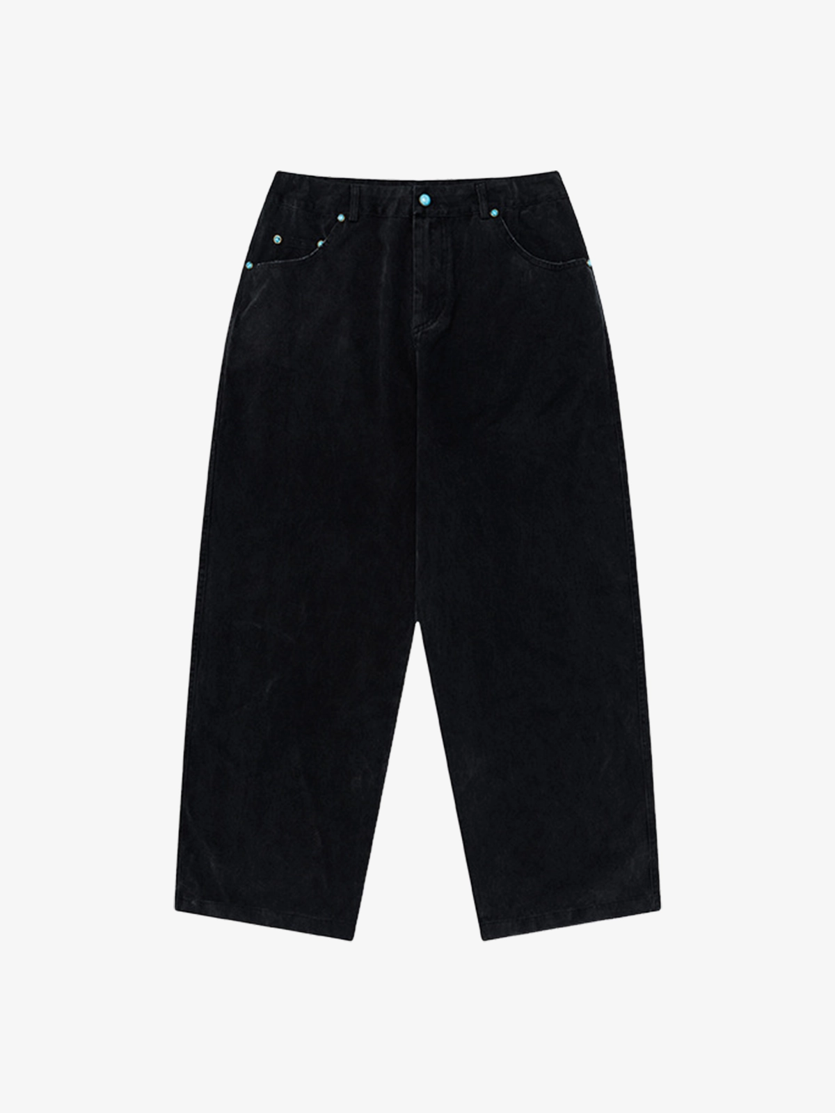Black Act Chic Turquoise Studded Enzyme Washed Baggy Jeans Front