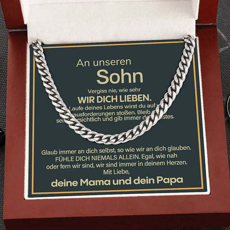 Kettenmachen Herren Halskette - An Unseren Sohn Vergiss nie, wie sehr wir dich lieben - Geschenk mit Nachrichtenkarte