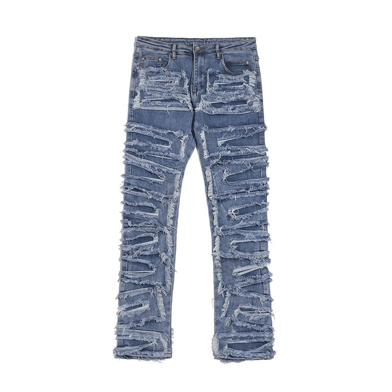 High Street Retro Straight Ripped Oversized Stacked Jeans-VESSFUL