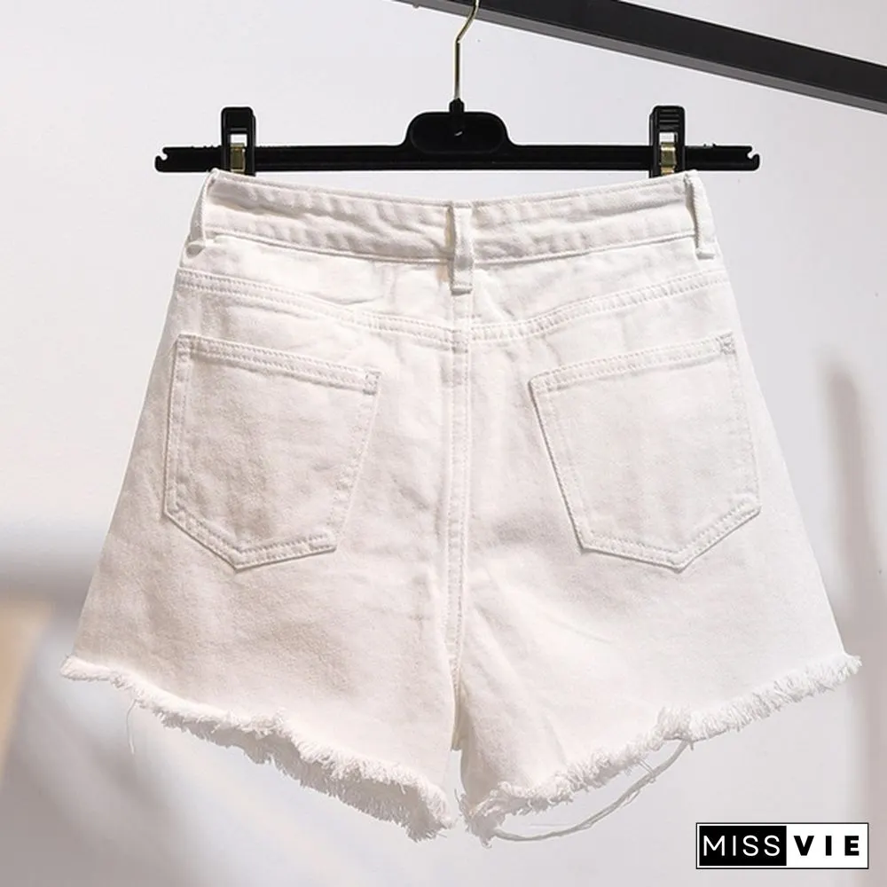 New Womens Denim Shorts European & American Loose Wide Leg Hot Pants Light Color
