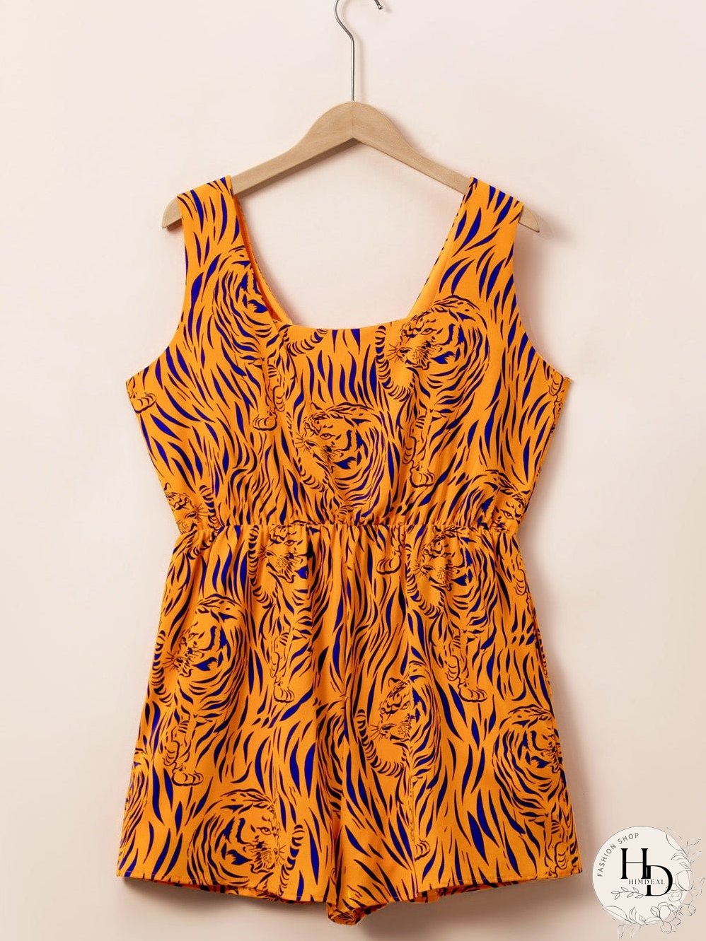 Sunny Plus Size Tiger Stripe V Neck Sleeveless Romper