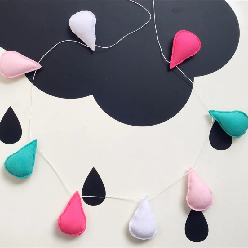 Ins Nordic Felt Raindrops Garland Wall Hanging Ornament Water Drops Banners Kids Room Decoration Children's Clothing Store Props