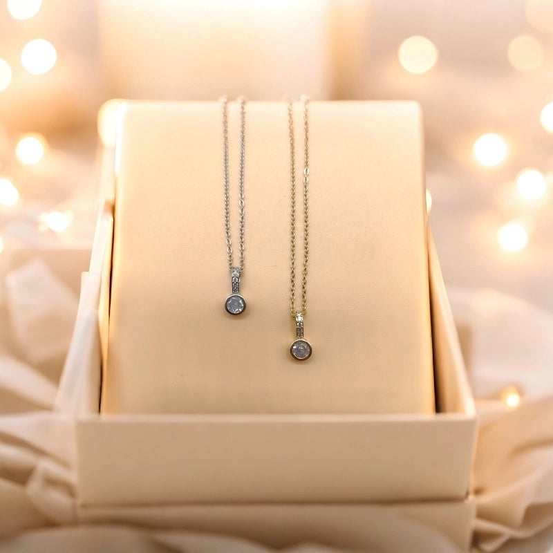 304 Stainless Steel Brass Cable Chain Hanging Plating KC Gold Electrophoresis Hanging Plated White K Inlay Round Zircon Pendant Necklace