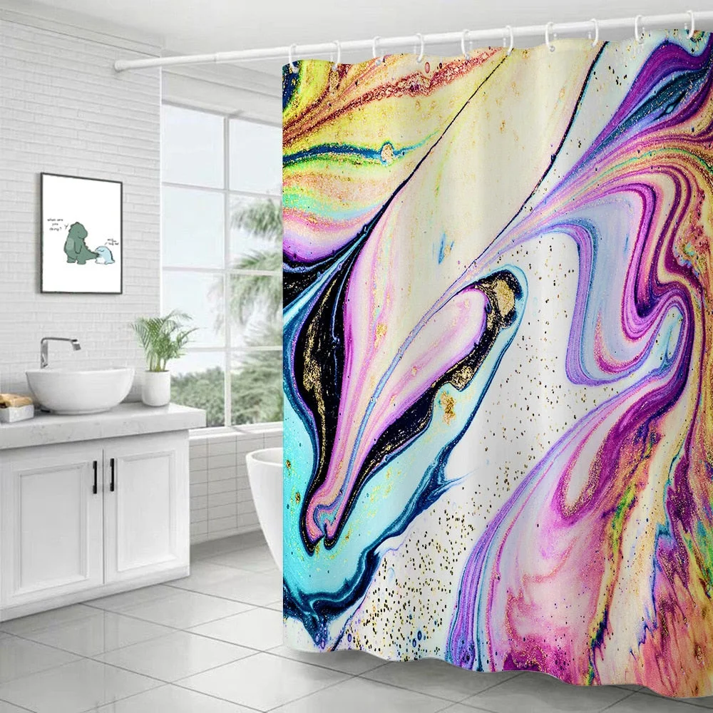 Polyester Abstract Marble Shower Curtain 3D Stripe Printing Colorful Bathroom Curtains Waterproof Fabric Bath Curtain Decor