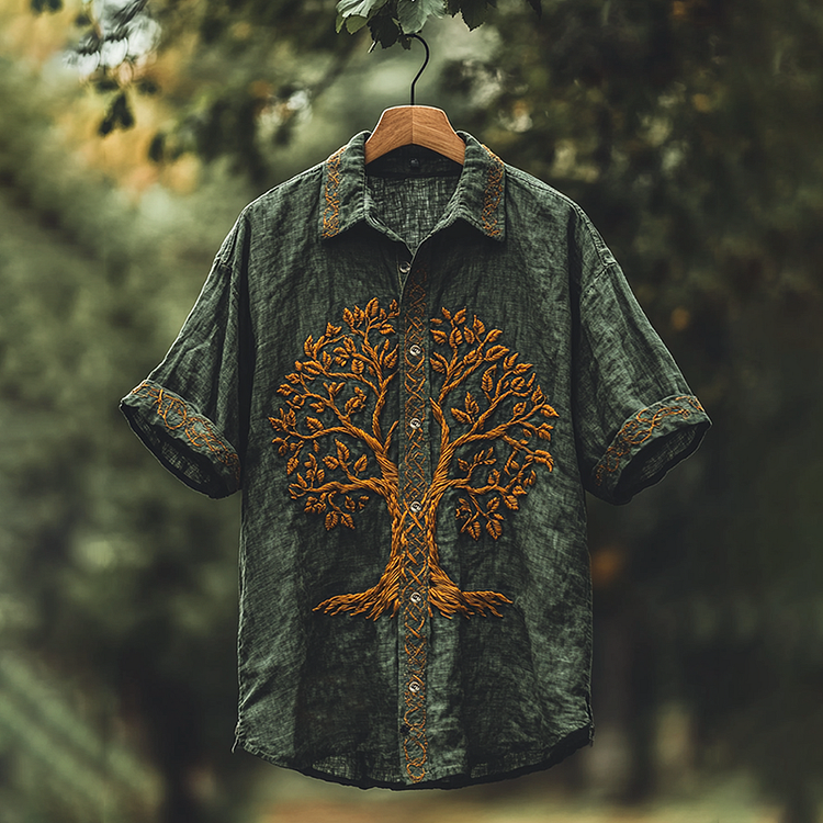Men's Viking Mythology Tree Of Life Lapel Shirt