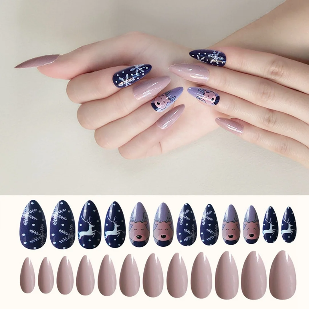 24 PCs/Box Christmas Style Ballerina False Nails Wearable Coffin Fake Nails Detachable Full Cover Nail Tips Press On Nails