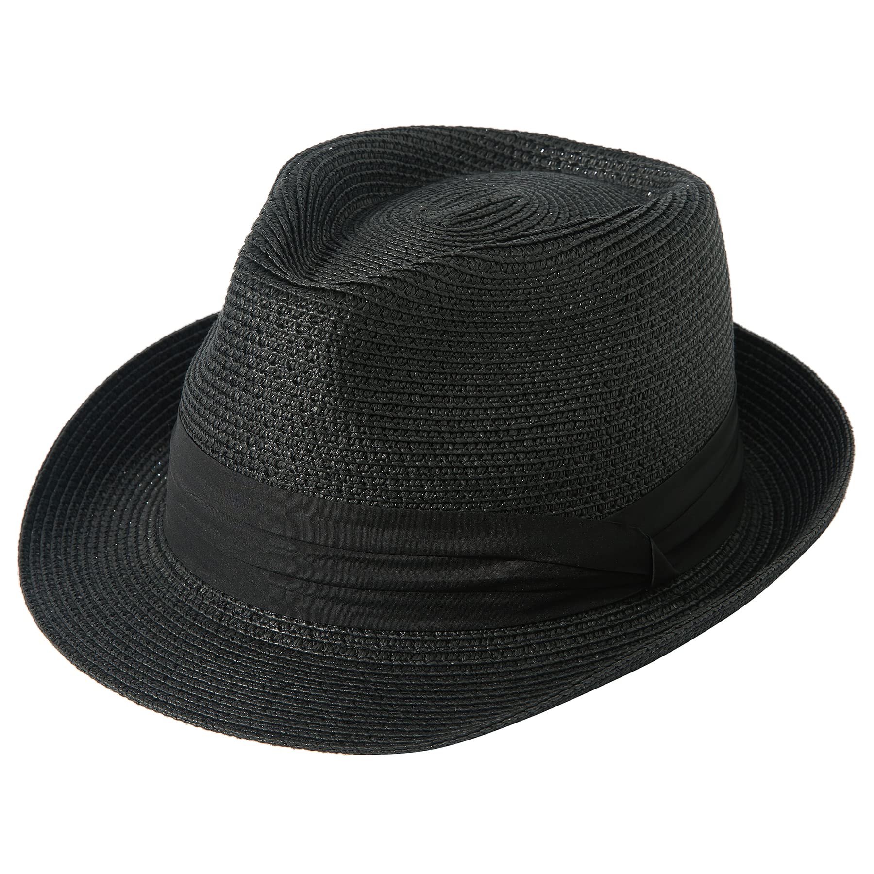 Men Short Brim Straw Hat Panama Fedora Hat Summer Beach Sun Trilby Hat ...