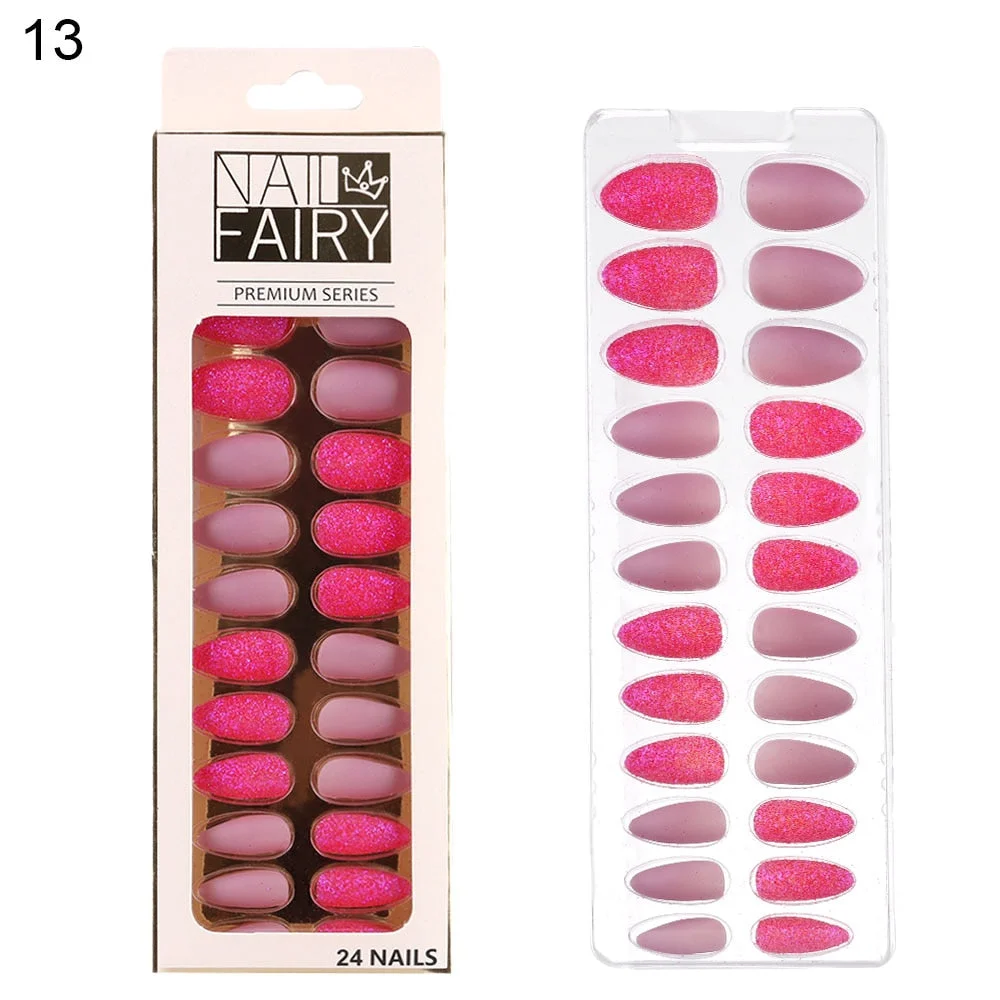 24/30Pcs/Set Reusable False Nail Tips Set Full Cover Shiny Matte Nail Tips With Designs Press On Nails Art Fake Extension Tips-Nail Inspo