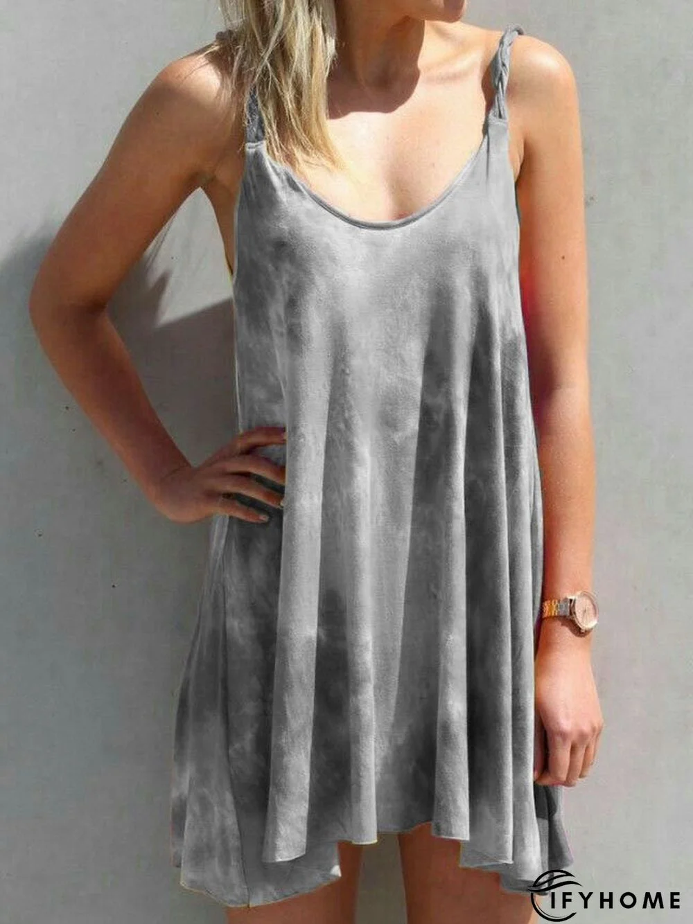 Casual Deep V-Neck Sleeveless Tie dye Dress | IFYHOME