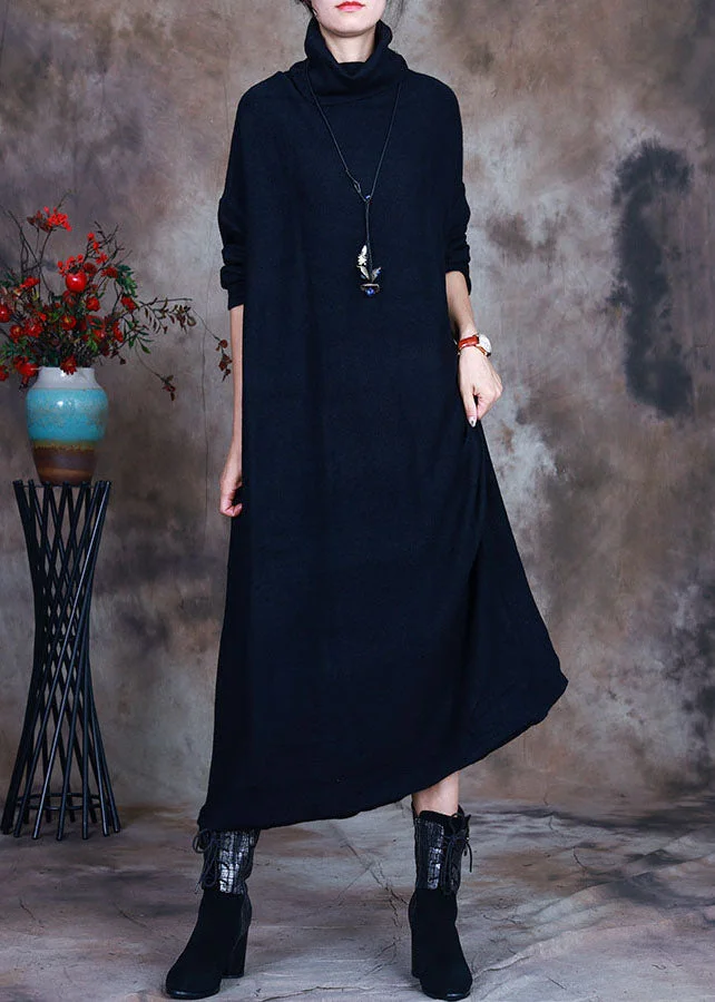 Elegant Black Knit warm Long Dresses