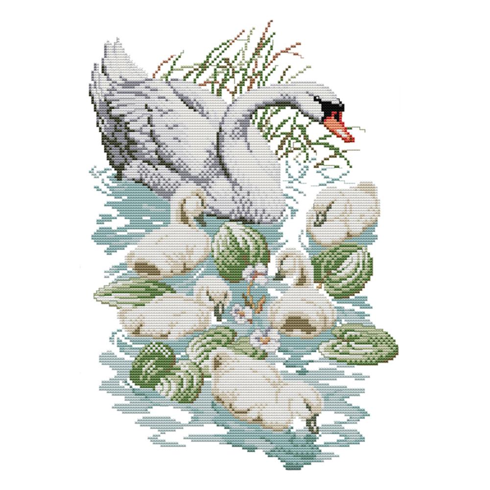 

Swan mother and child - 14CT Stamped Cross Stitch - 34*41cm, 501 Original