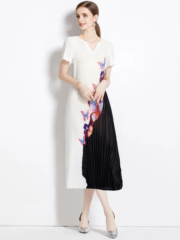 Elegant Printed Loose Midi Dress